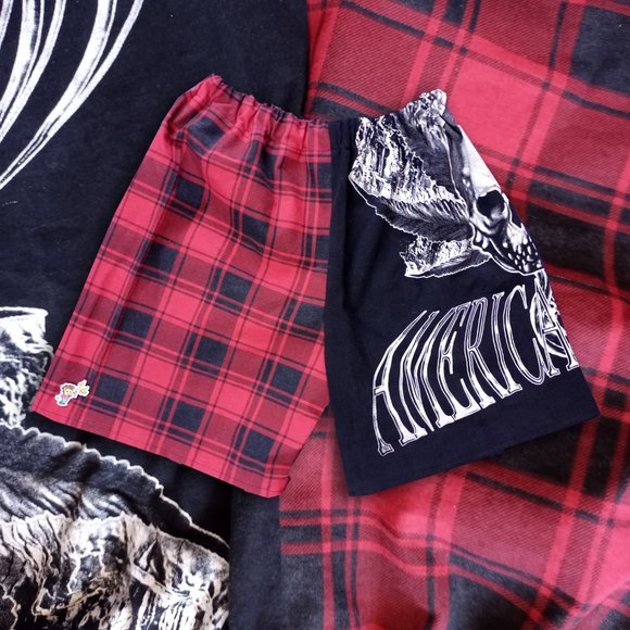 The Band Tee Shop Other - Custom Handmade American Flava Skull Plaid Shorts